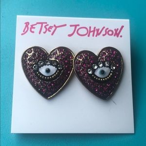 Betsy Johnson Evil Eye heart earrings